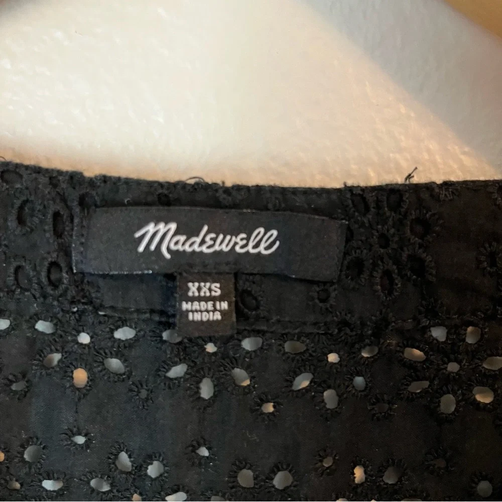 Madewell Eyelet Village Ruffle Sleeve Shirt Top Blouse Black - Picture 5 of 6